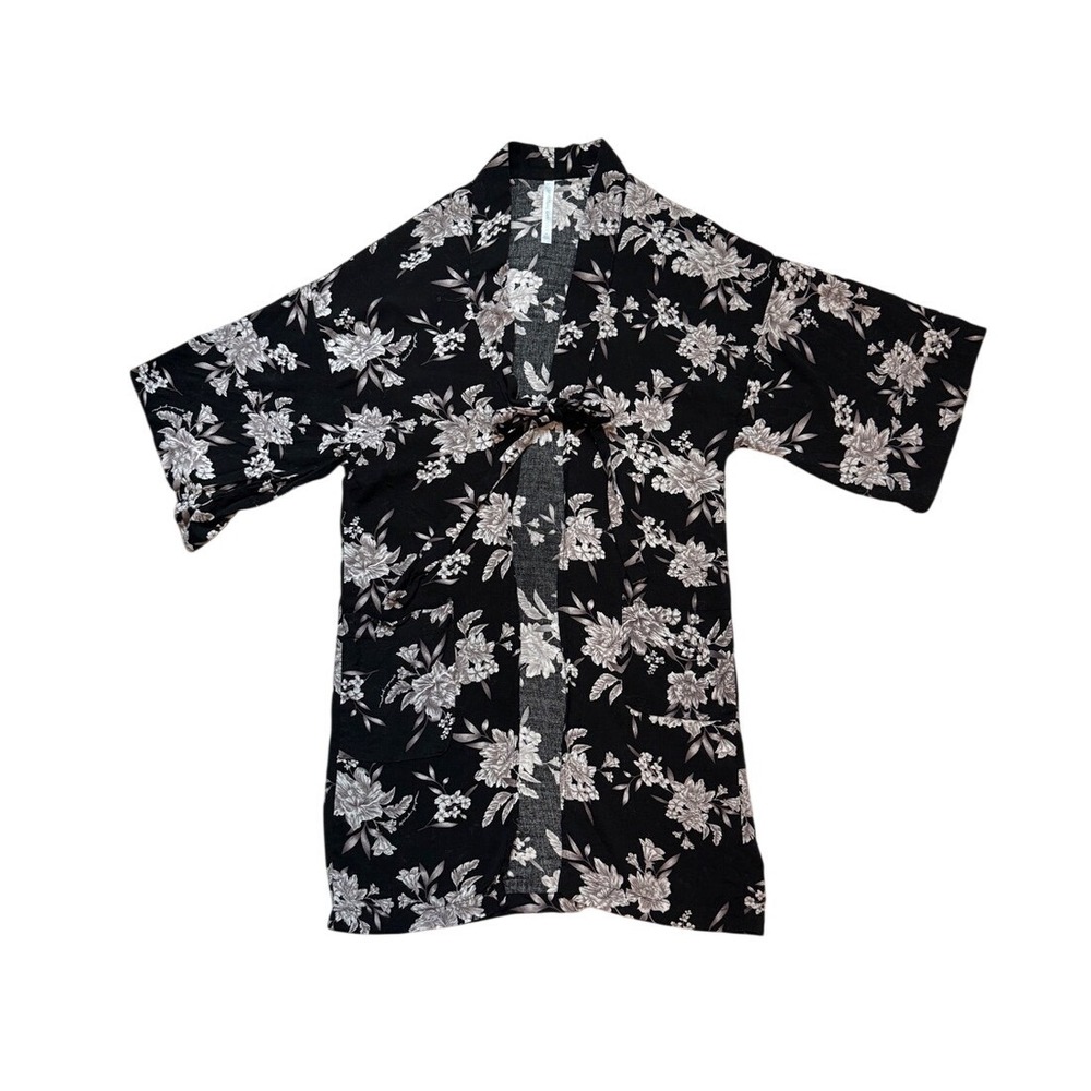 Spiritual Gangster Black White Floral Kimono Duster Cardigan OS Boho Fairy - Picture 1 of 9